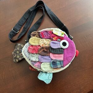 EUC Vintage Fish Cotton Crossbody Bag Multicolor